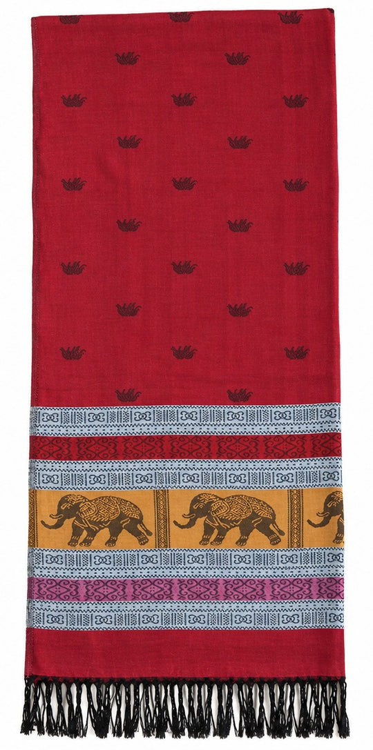 Bohotusk Red Grey Mustard Elephant Stripe 26 Cashmere Pashmina 200 x 75cm