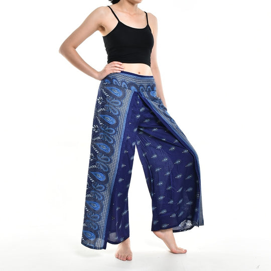 Bohotusk Blue Butterfly Print Womens Palazzo Pants S/M (UK 8 - 10)