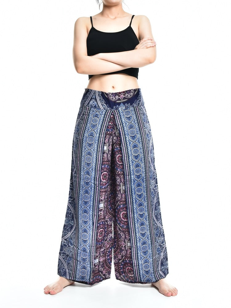 Bohotusk Grey Blue Sun Glow Print Womens Palazzo Pants S/M (UK 8 - 10)