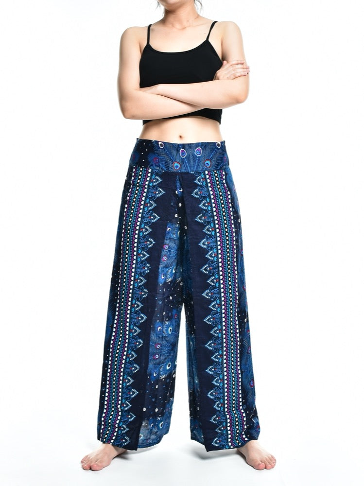 Bohotusk Blue Peacock Womens Palazzo Trousers S/M (UK 8 - 12)