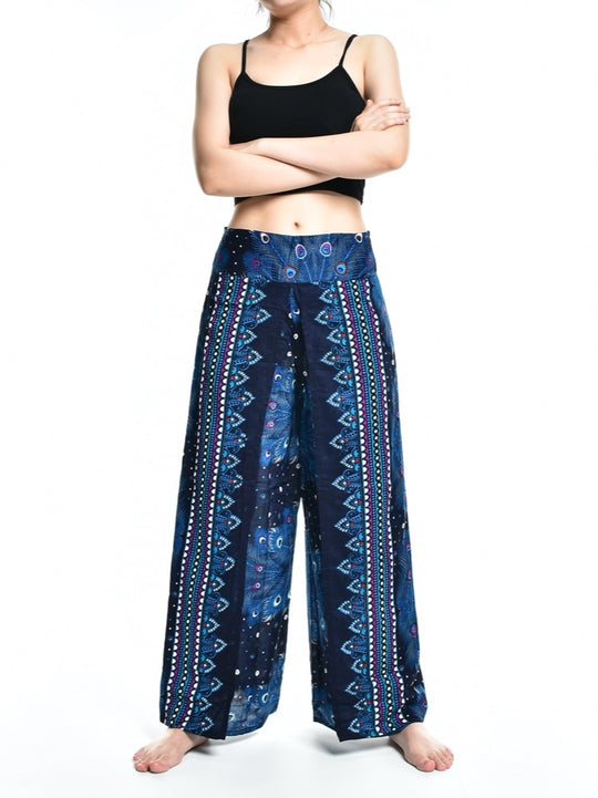 Bohotusk Blue Peacock Womens Palazzo Trousers S/M (UK 8 - 12)