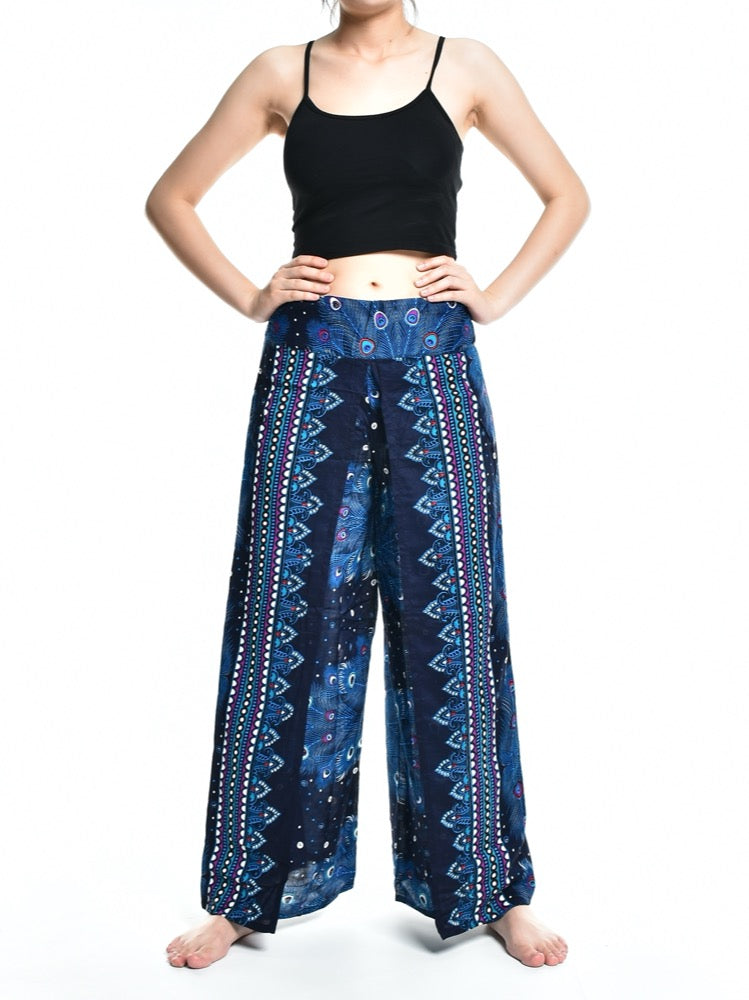 Bohotusk Blue Peacock Womens Palazzo Trousers S/M (UK 8 - 12)