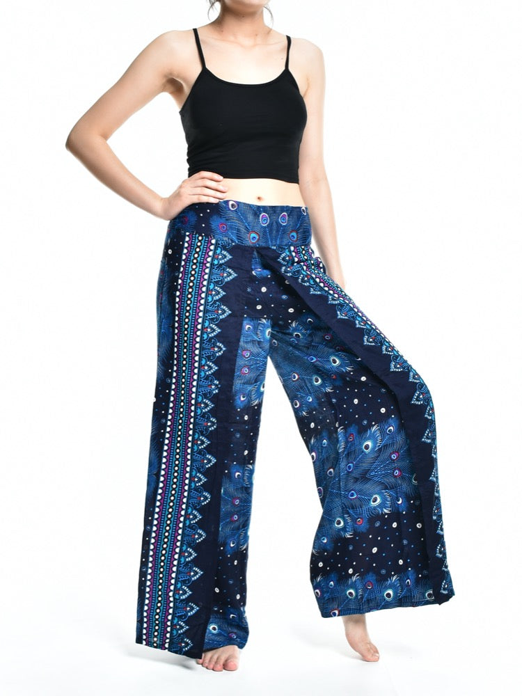 Bohotusk Blue Peacock Womens Palazzo Trousers S/M (UK 8 - 12)