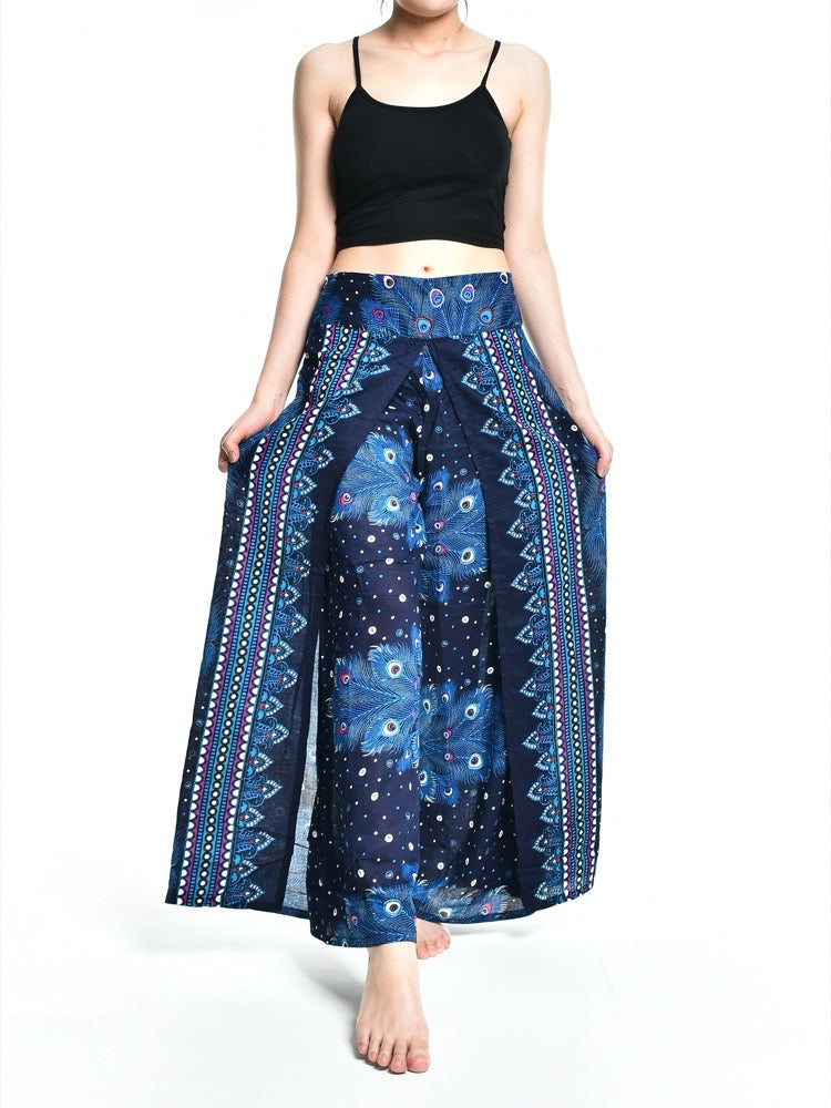 Bohotusk Blue Peacock Womens Palazzo Trousers S/M (UK 8 - 12)