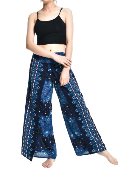 Bohotusk Blue Peacock Womens Palazzo Trousers S/M (UK 8 - 12)