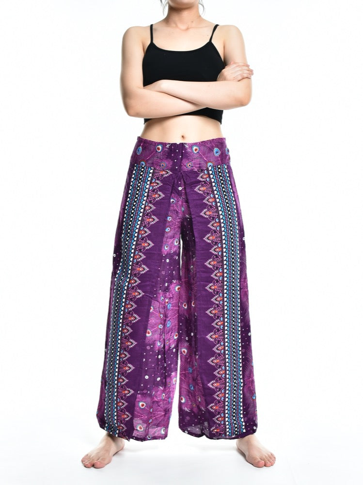 Bohotusk Purple Peacock Womens Palazzo Trousers S/M (UK 8 - 12)
