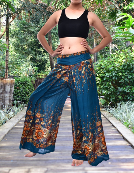 Bohotusk Green Floral Print Womens Palazzo Pants S/M (UK 8 - 12)