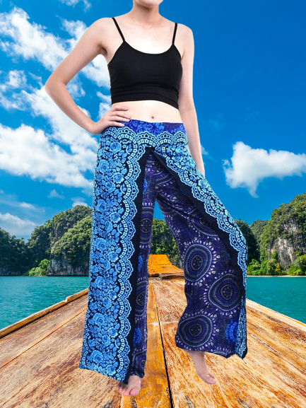 Bohotusk Blue Sun Beam Womens Palazzo Pants Small (UK 8 - 10)