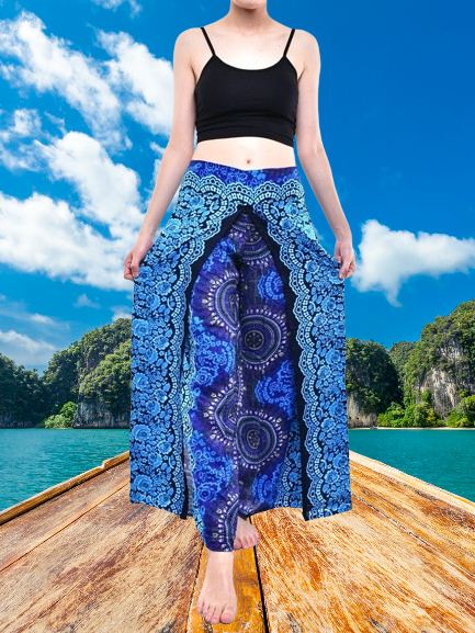 Bohotusk Blue Sun Beam Womens Palazzo Pants Small (UK 8 - 10)