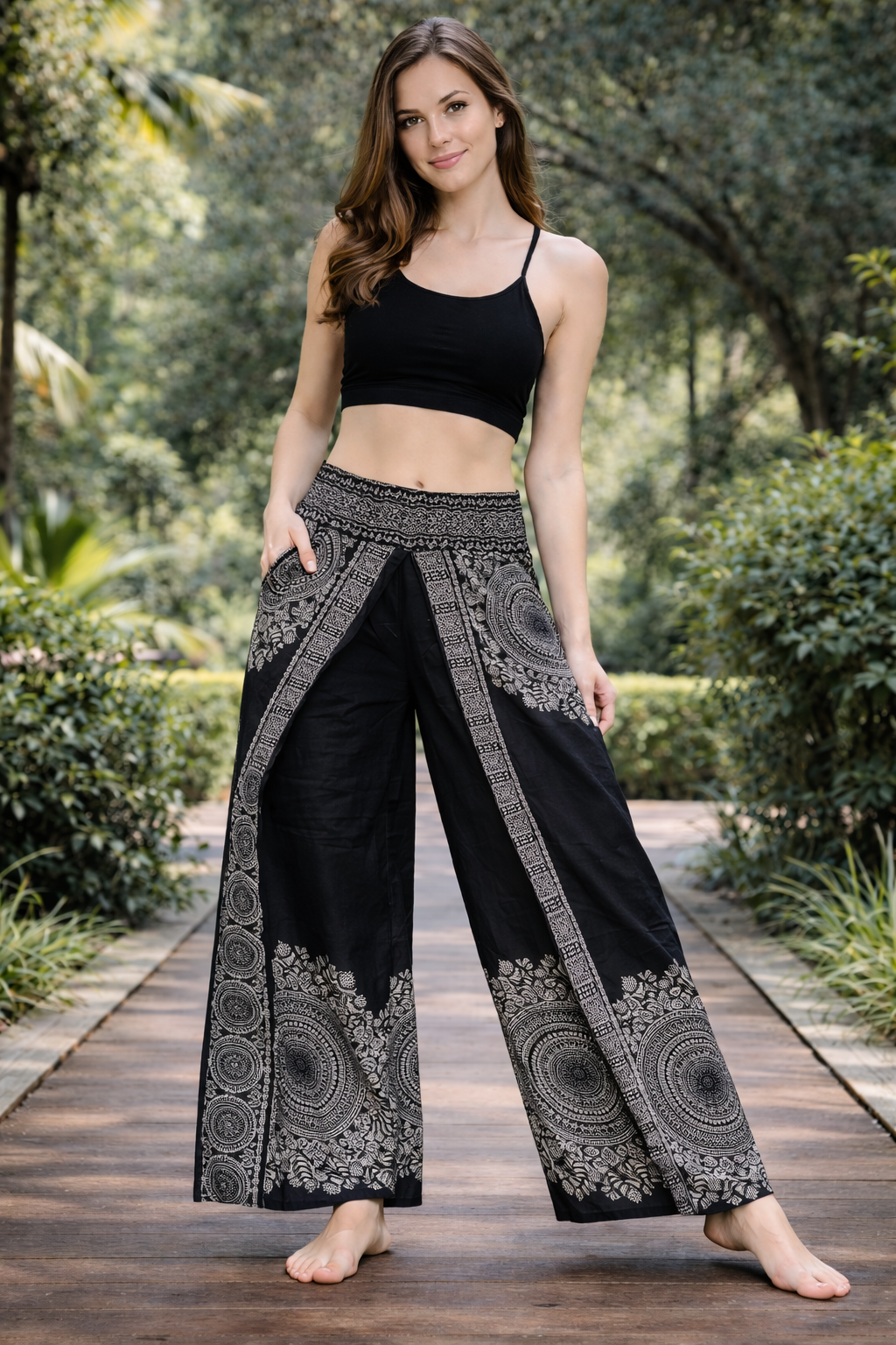 Bohotusk Black Sun Storm Print Womens Palazzo Pants Medium (UK 10 - 12)