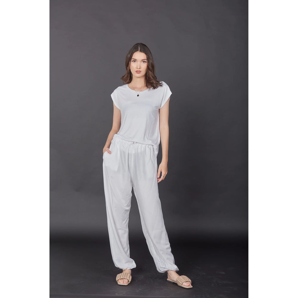 Bohotusk Plain White Womens Harem Pants Cord Tie Waist S/M Only