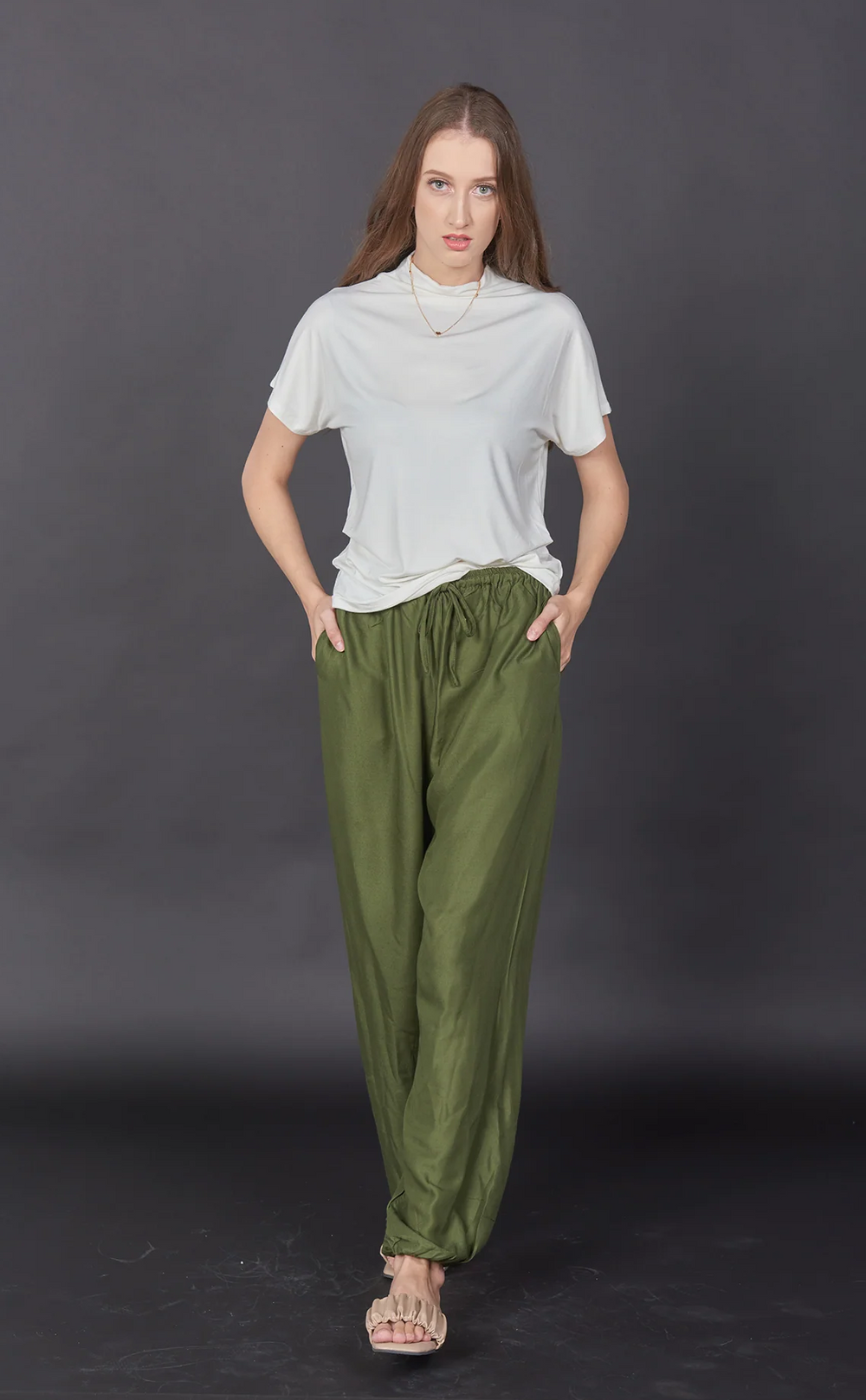 Bohotusk Plain Olive Green Womens Harem Pants Cord Tie Waist S/M Only