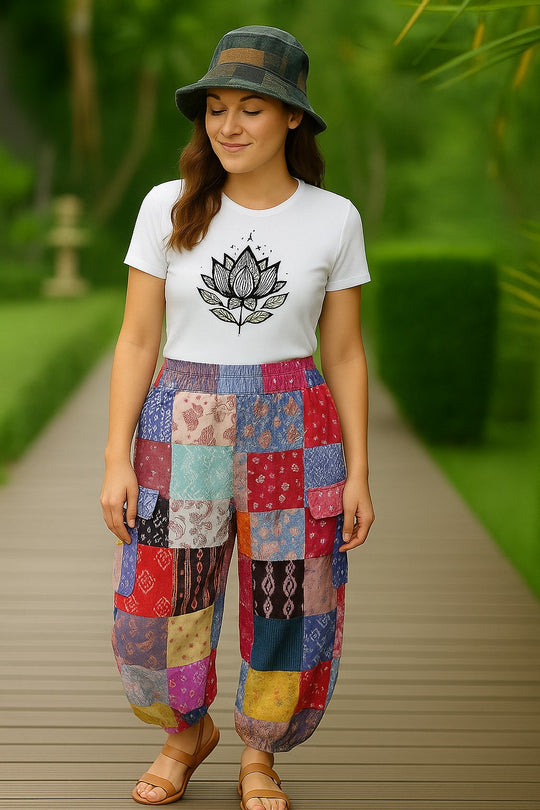 Bohotusk Patch Work Multi Coloured Cotton Harem Pants - S/M Only