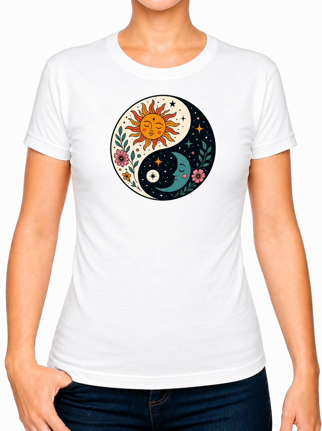 Boho Ying Yang Dark Light Ladies T-Shirt XS - 2XL (UK 8 - 18) - available in 7 colours