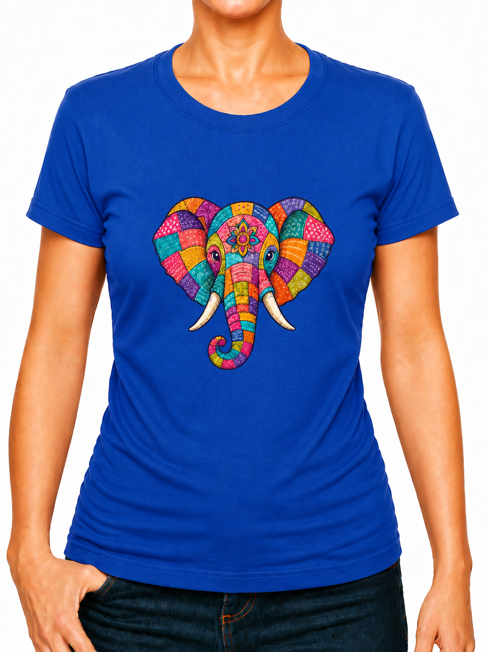 Boho Patchwork Elephant Print Ladies T-Shirt XS - 2XL (UK 8 - 18) - available in 7 colours