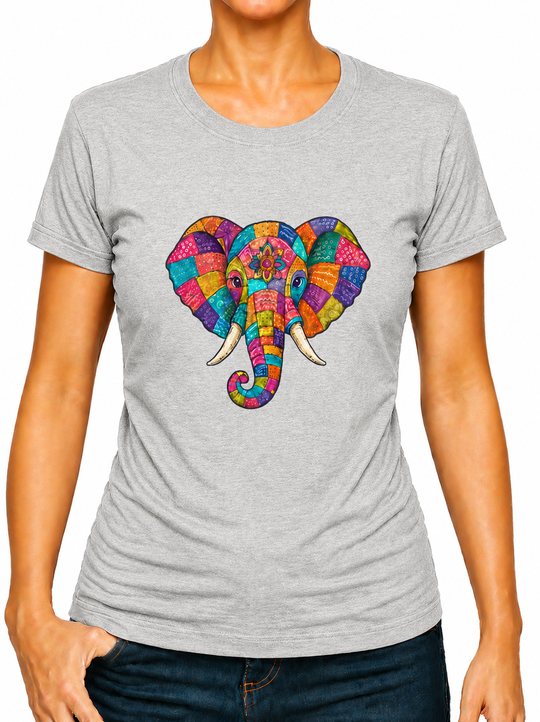 Bohotusk Patchwork Elephant Print Cotton Mens T-Shirt S - 3XL