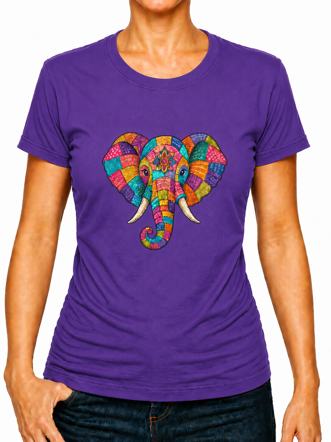 Bohotusk Patchwork Elephant Print Cotton Mens T-Shirt S - 3XL