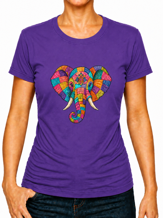Bohotusk Patchwork Elephant Print Cotton Mens T-Shirt S - 3XL