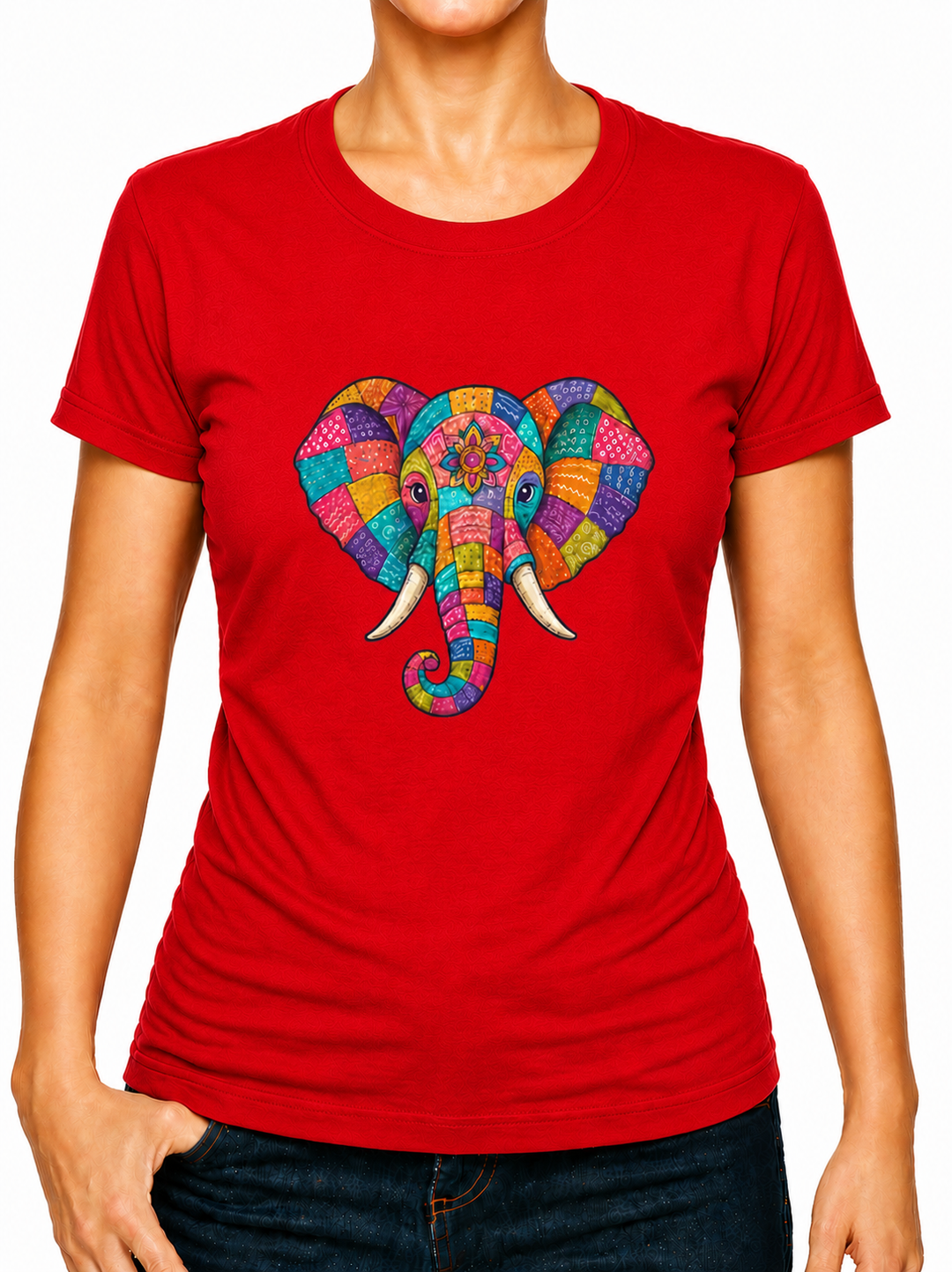Bohotusk Patchwork Elephant Print Cotton Mens T-Shirt S - 3XL