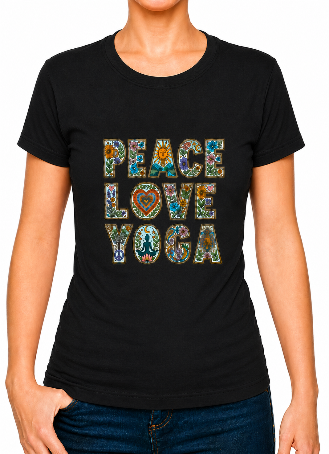 Bohotusk Peace Love Yoga Cotton Mens T-Shirt S - 3XL