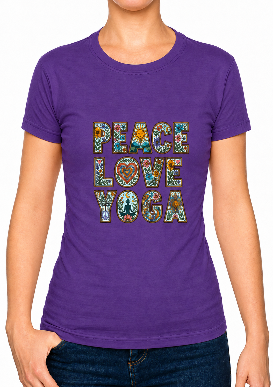 Bohotusk Peace Love Yoga Cotton Mens T-Shirt S - 3XL