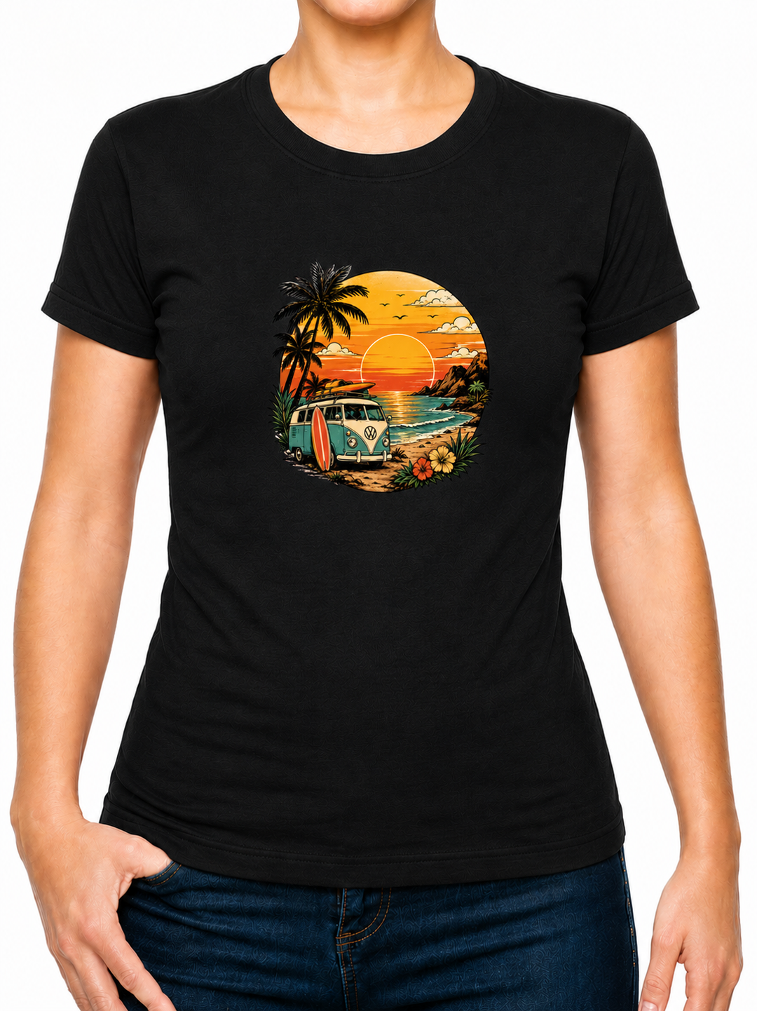 Bohotusk Sunset Camper Van Cotton Mens T-Shirt S - 3XL