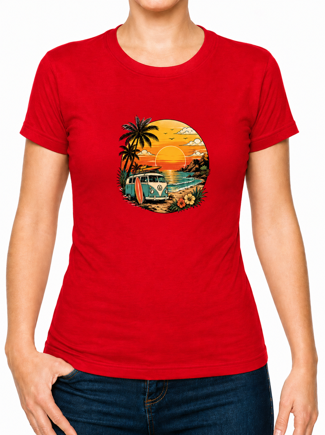 Bohotusk Sunset Camper Van Cotton Mens T-Shirt S - 3XL