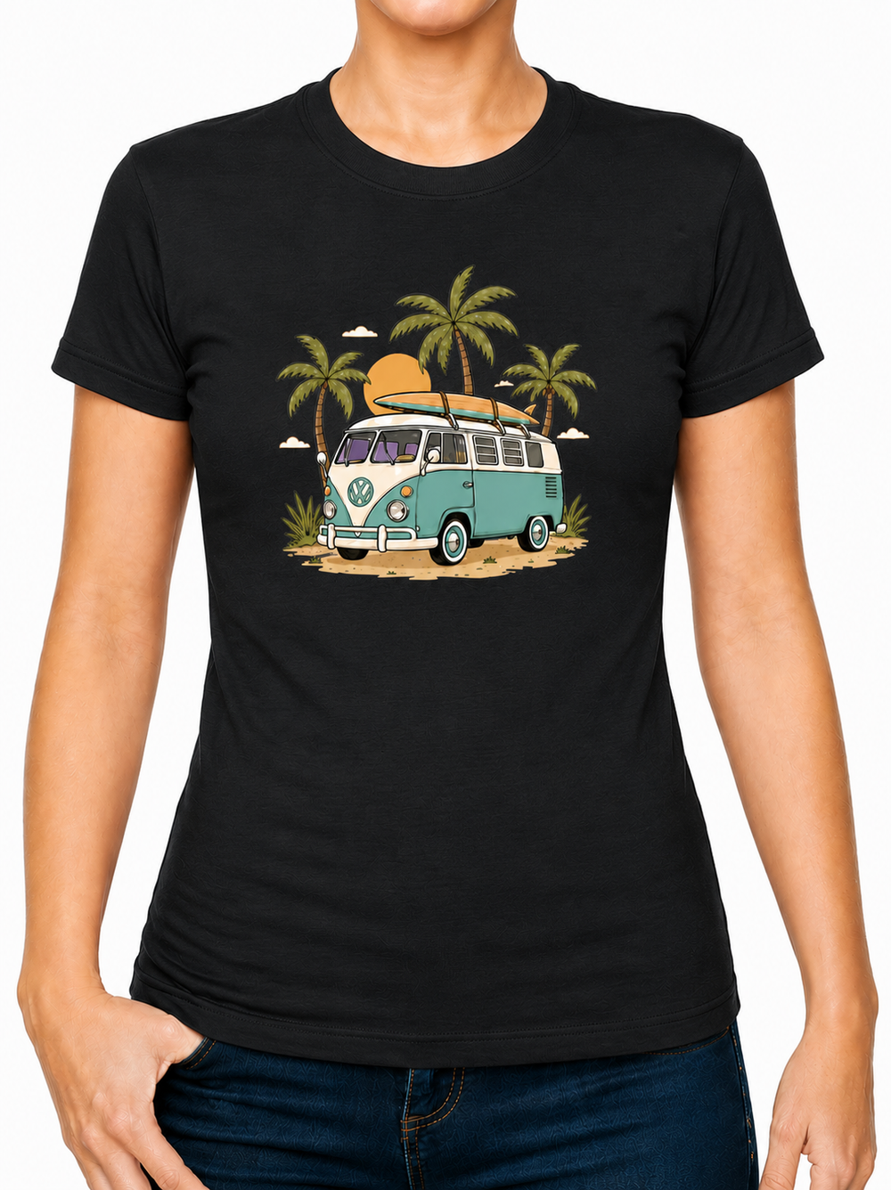 Boho Camper Van Palms Ladies T-Shirt XS - 2XL (UK 8 - 18) - available in 7 colours