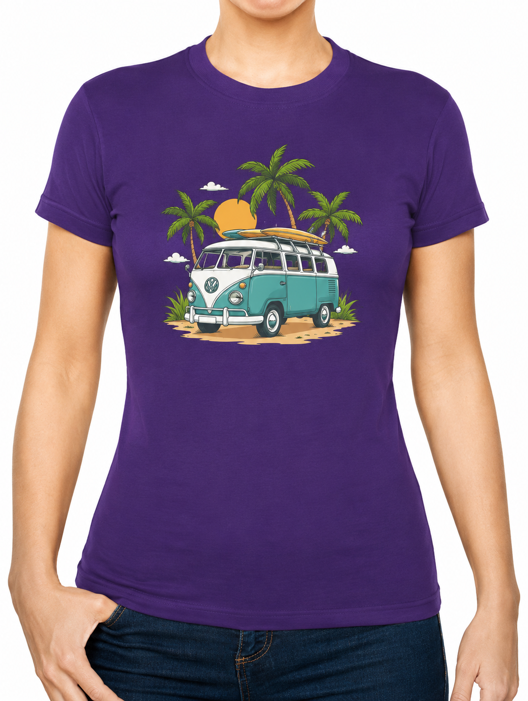 Boho Camper Van Palms Ladies T-Shirt XS - 2XL (UK 8 - 18) - available in 7 colours