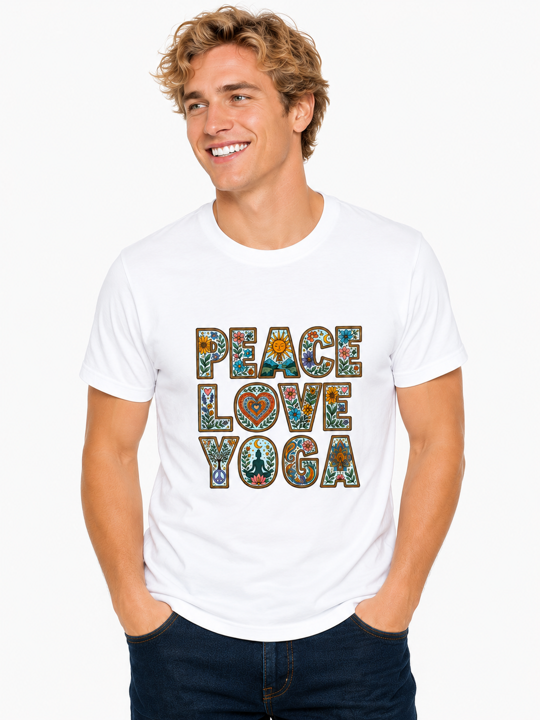 Bohotusk Peace Love Yoga Cotton Mens T-Shirt S - 3XL