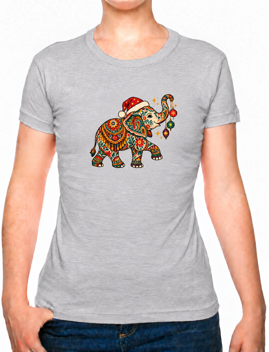 Bohotusk Christmas Elephant & Baubles Cotton Mens T-Shirt S - 3XL