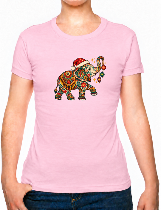 Bohotusk Christmas Elephant & Baubles Cotton Mens T-Shirt S - 3XL