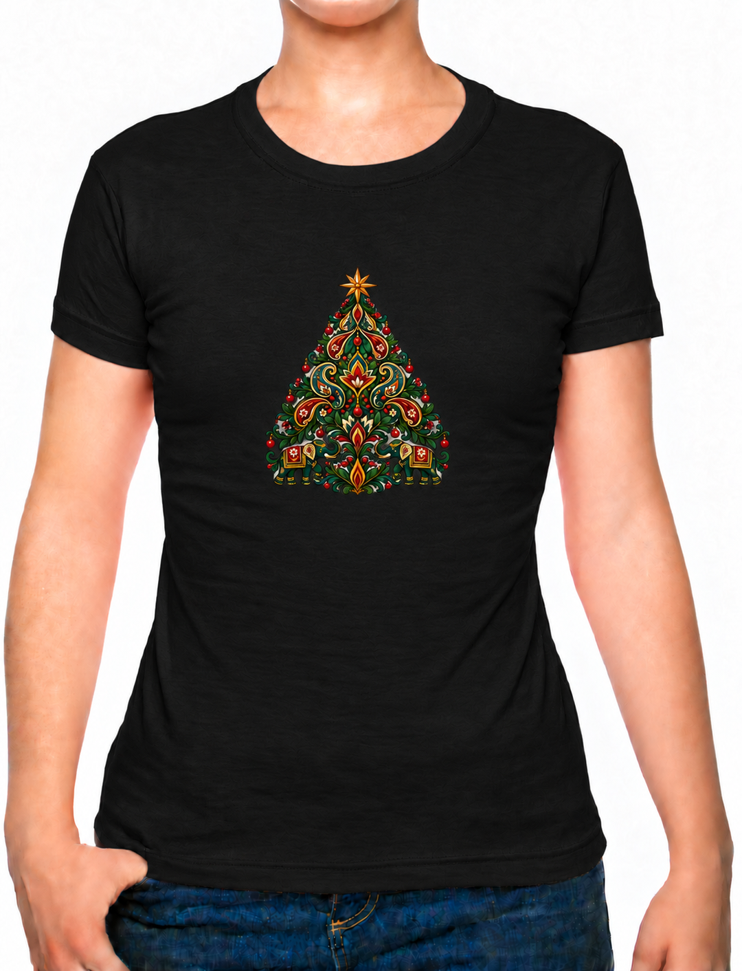 Bohotusk Kids Christmas Elephant Tree Cotton T-Shirt 3 to 13 Years (7 Colours)