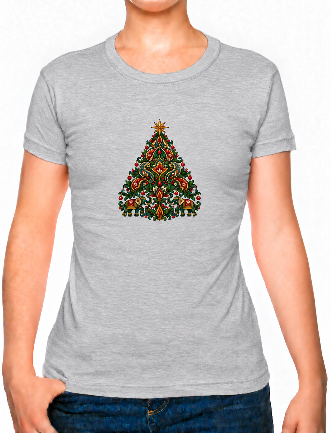 Bohotusk Kids Christmas Elephant Tree Cotton T-Shirt 3 to 13 Years (7 Colours)