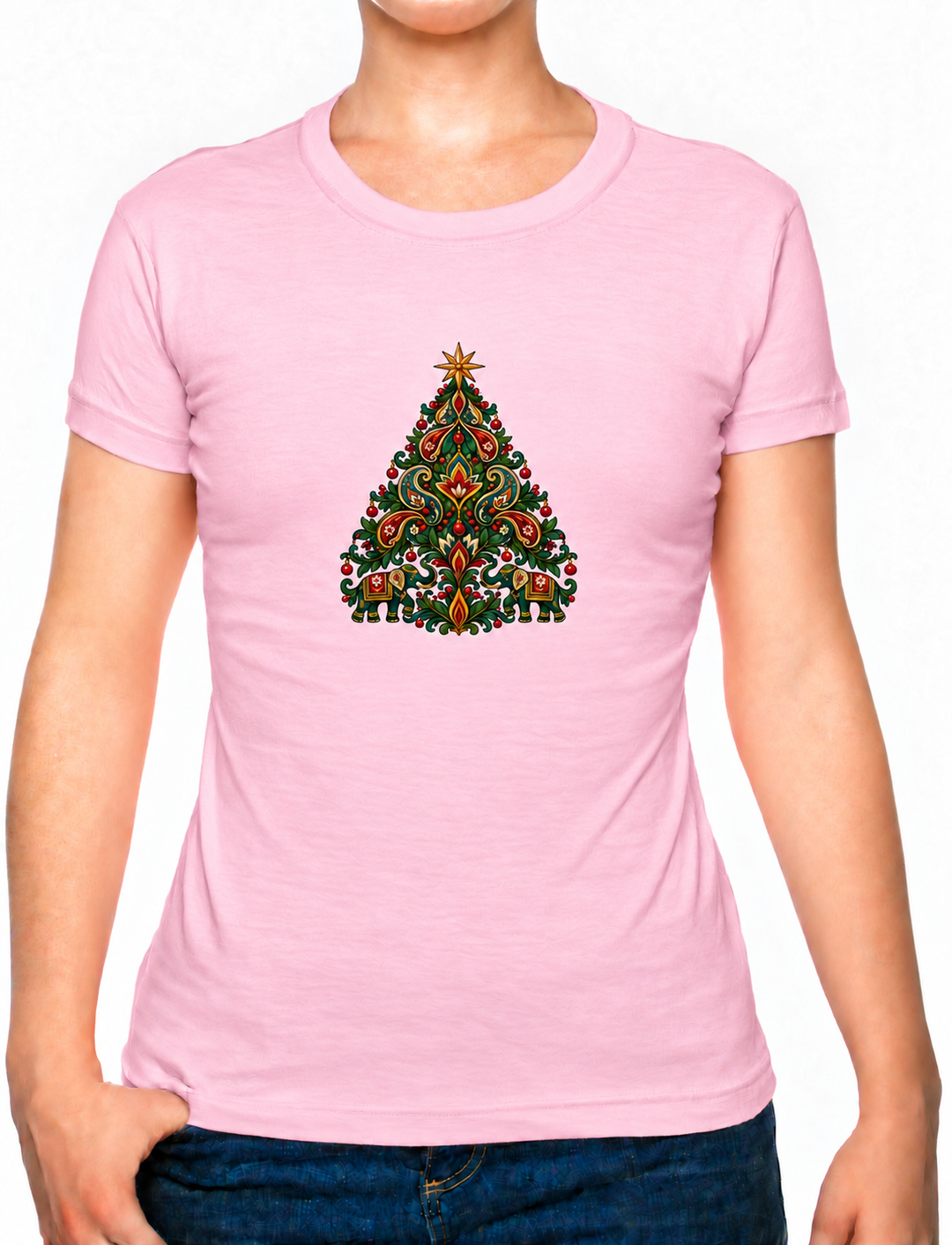 Bohotusk Kids Christmas Elephant Tree Cotton T-Shirt 3 to 13 Years (7 Colours)