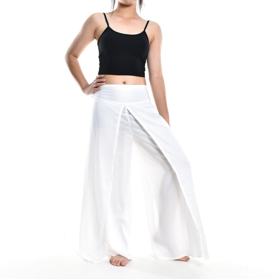 Bohotusk Plain White Womens Palazzo Pants S/M (UK 8 - 10)