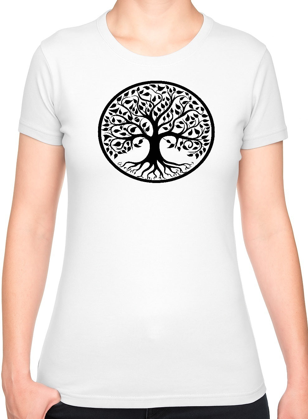 Bohotusk Tree of Life White Cotton Ladies T-Shirt XS - 2XL (UK 6 - 18)