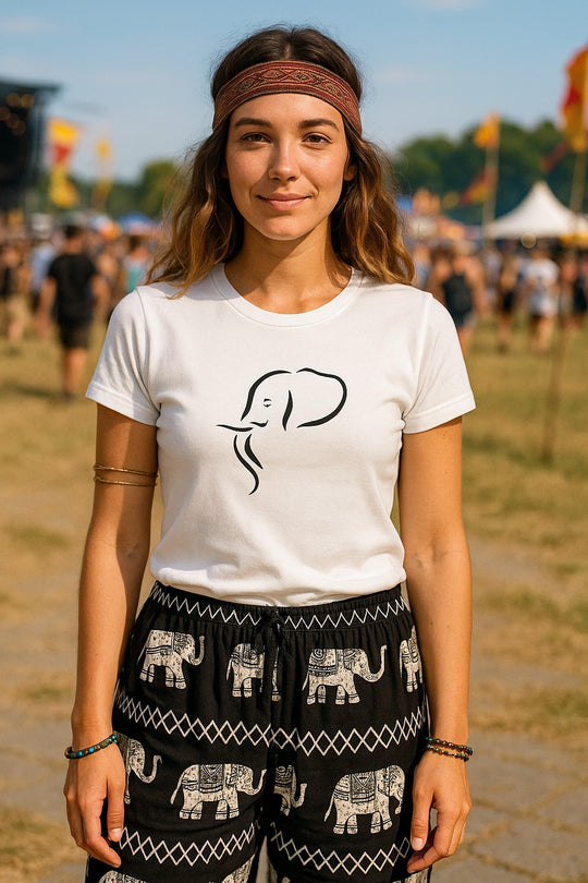 Bohotusk Elephant Head Cotton Ladies T-Shirt XS - 2XL (UK 8 - 18) - 6 Colours