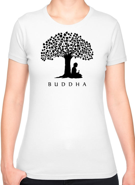 Bohotusk Buddha Under A Tree Cotton Ladies T-Shirt S - 2XL (UK 8 - 18) - 7 colours available