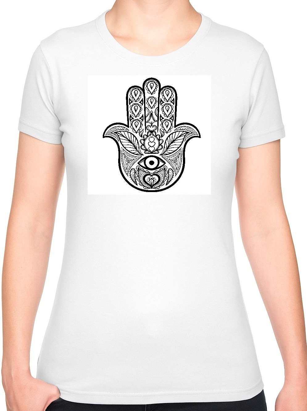 Bohotusk All Seeing Hand White Cotton Ladies T-Shirt XS - 2XL (UK 6 - 18)