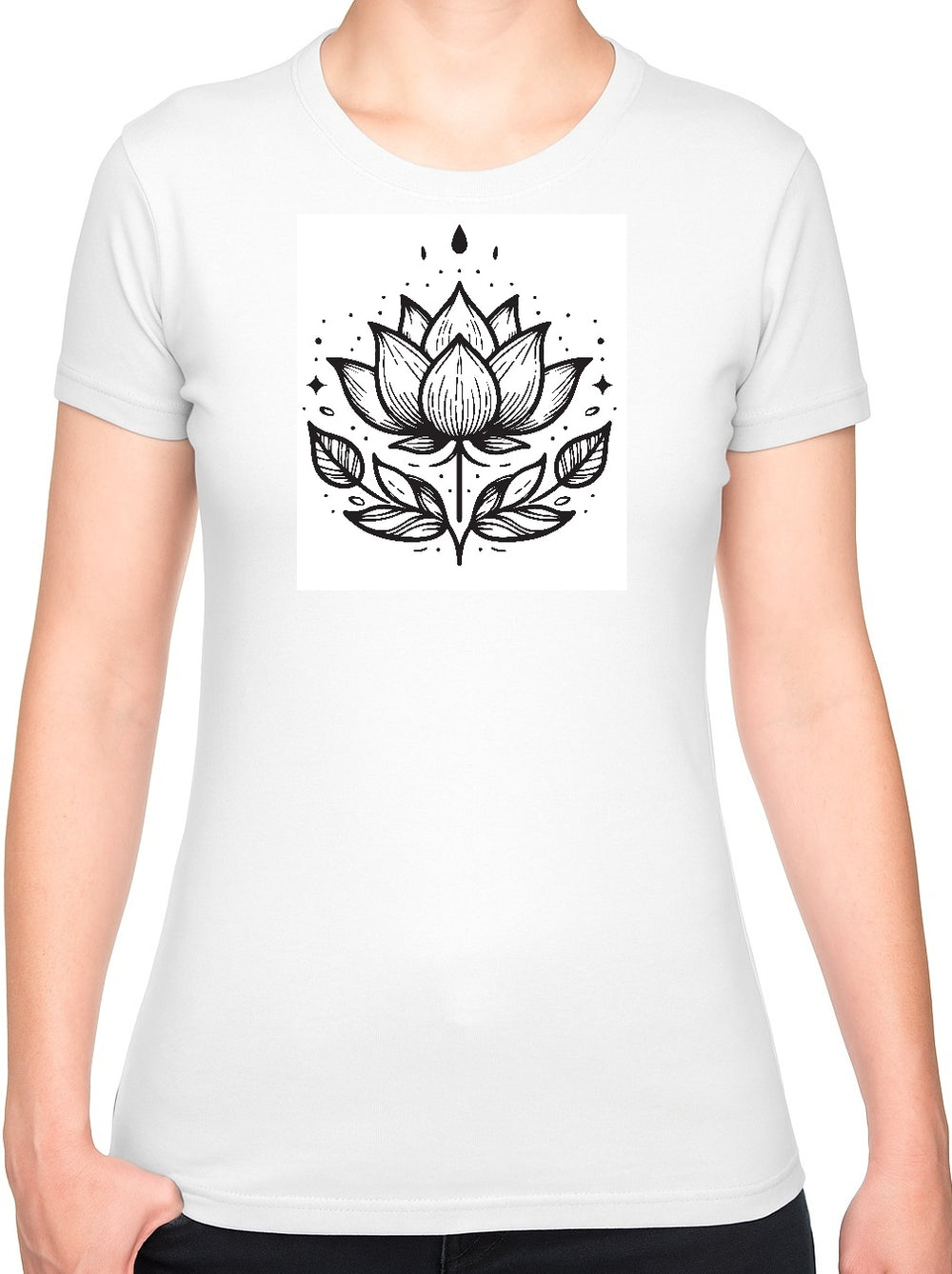 Bohotusk Lotus Flower White Cotton Ladies T-Shirt XS - 2XL (UK 6 - 18)