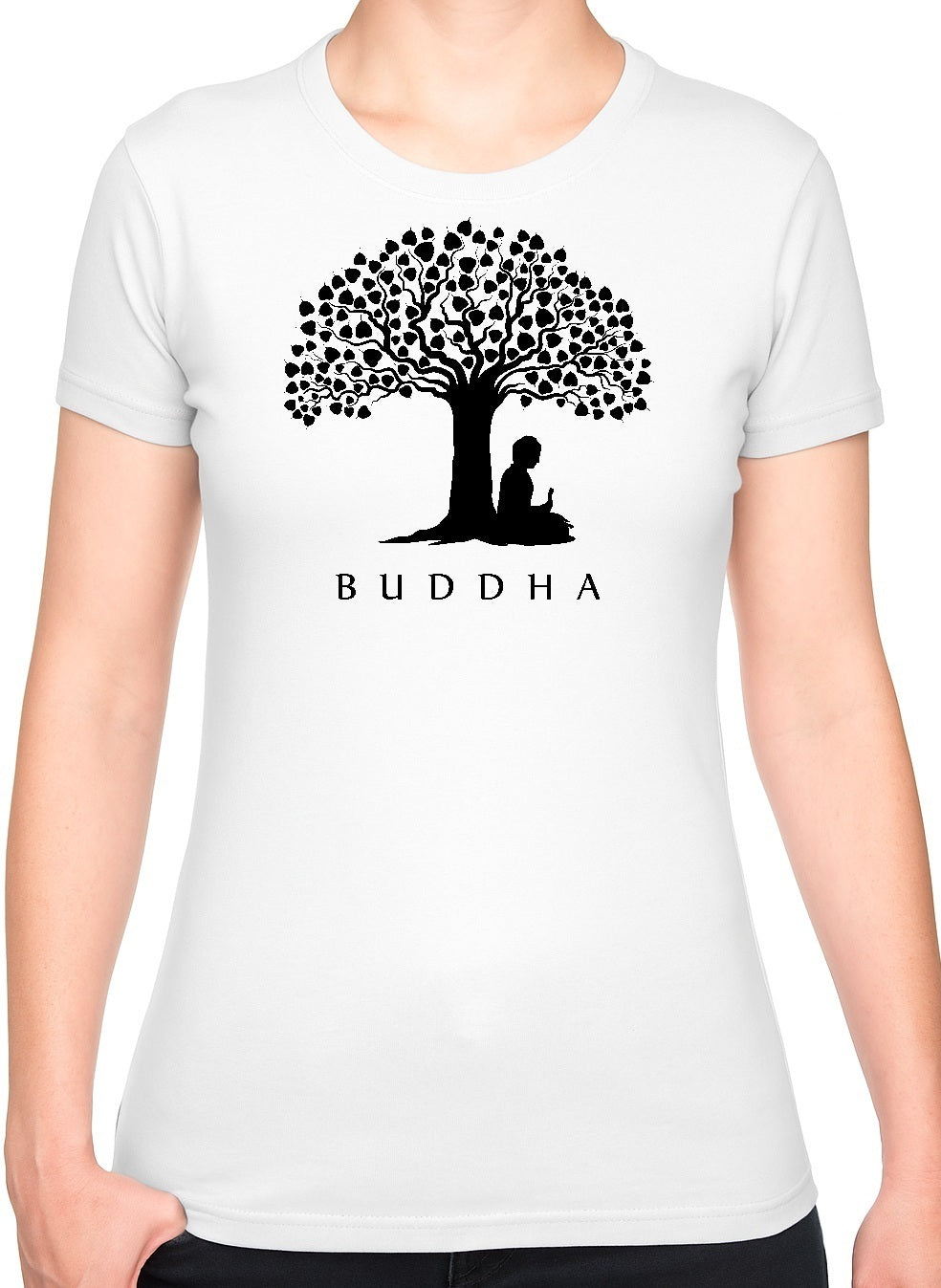 Bohotusk Buddha Under A Tree White Cotton Ladies T-Shirt XS - 2XL (UK 6 - 18)