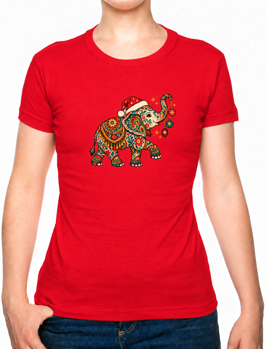 Bohotusk Christmas Elephant & Baubles Cotton Mens T-Shirt S - 3XL