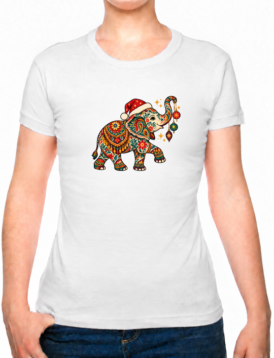 Bohotusk Christmas Elephant & Baubles Cotton Mens T-Shirt S - 3XL