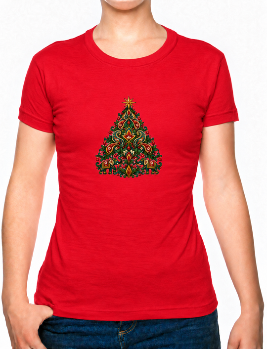 Bohotusk Kids Christmas Elephant Tree Cotton T-Shirt 3 to 13 Years (7 Colours)