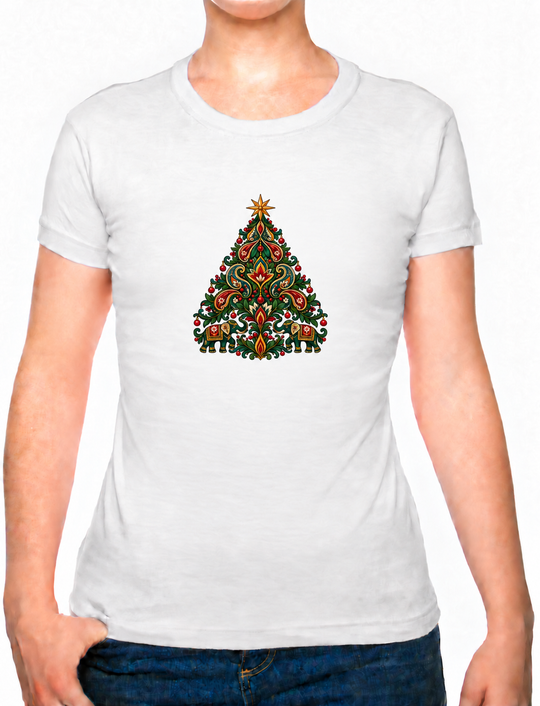 Bohotusk Kids Christmas Elephant Tree Cotton T-Shirt 3 to 13 Years (7 Colours)