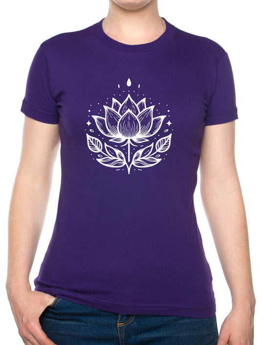 Bohotusk Lotus Flower Cotton Ladies T-Shirt XS - 2XL (UK 8 - 18) - 7 colours