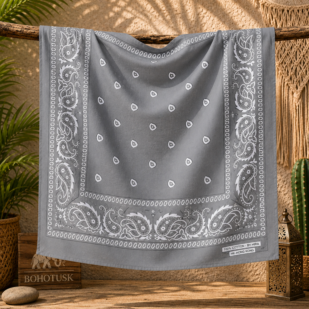 Grey Paisley Bandana Pocket Square Neckerchief 56cm x 56cm (22in x 22in)
