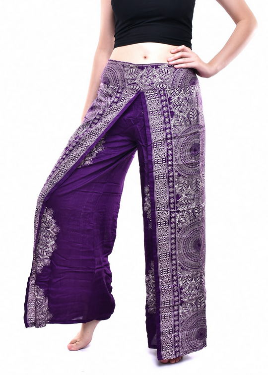 Bohotusk Purple Sun Storm Print Womens Palazzo Pants Small (UK 8 - 10)