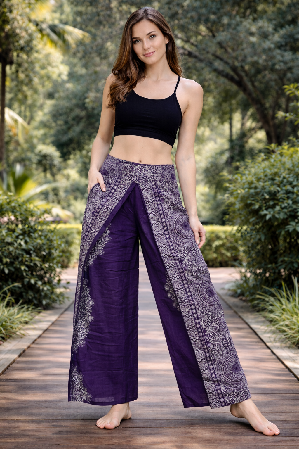 Bohotusk Green Sun Storm Print Womens Palazzo Pants Medium (UK 10 - 12)